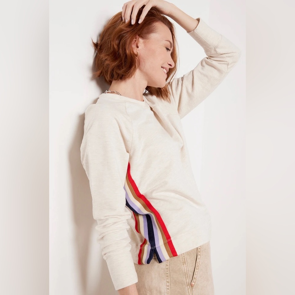 Evereve Cream Sweatshirt with Colorful Stripes